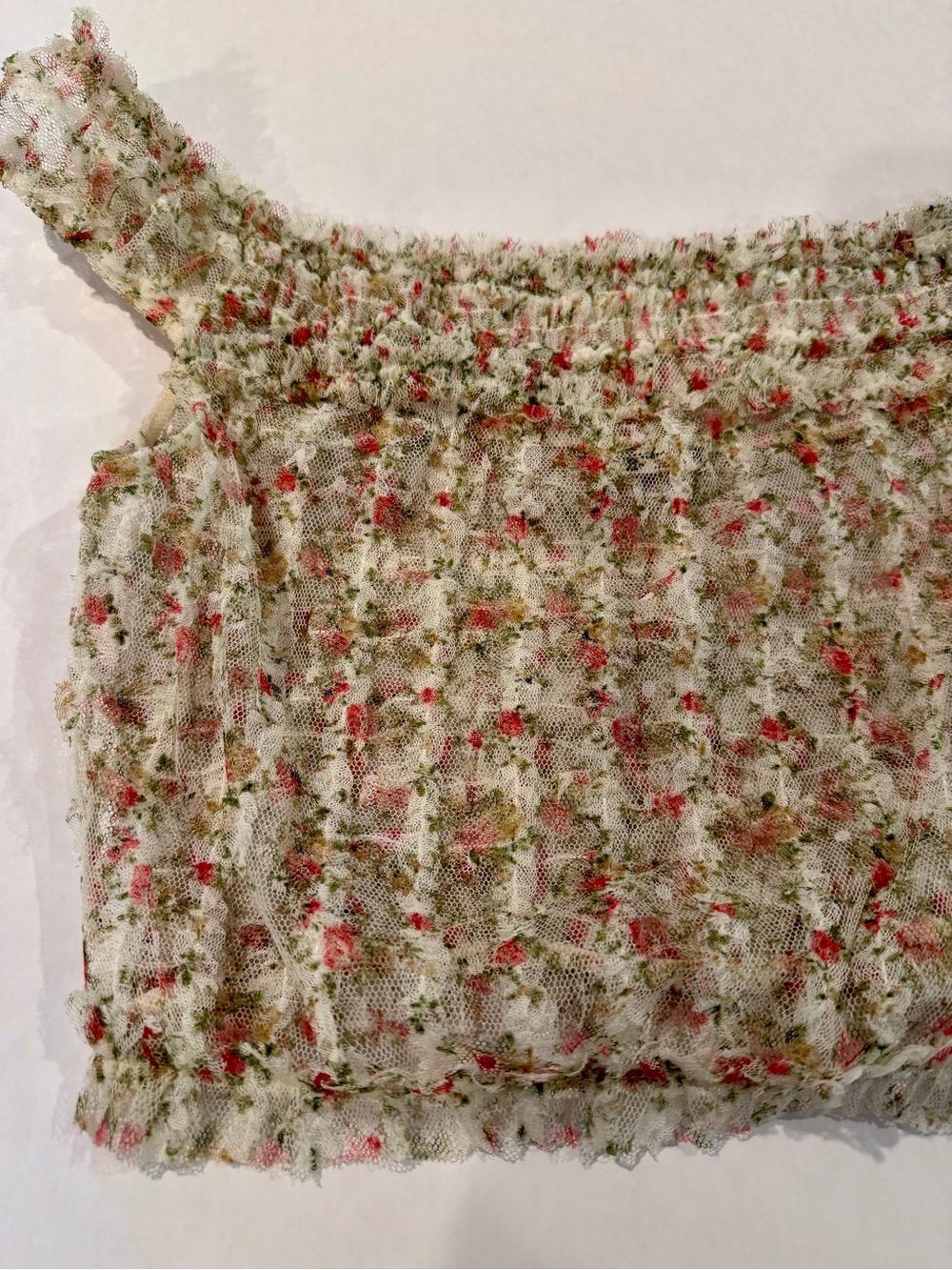 Free People Floral Sheer Smocked Camisole in Ivory, Pink and Green Size M